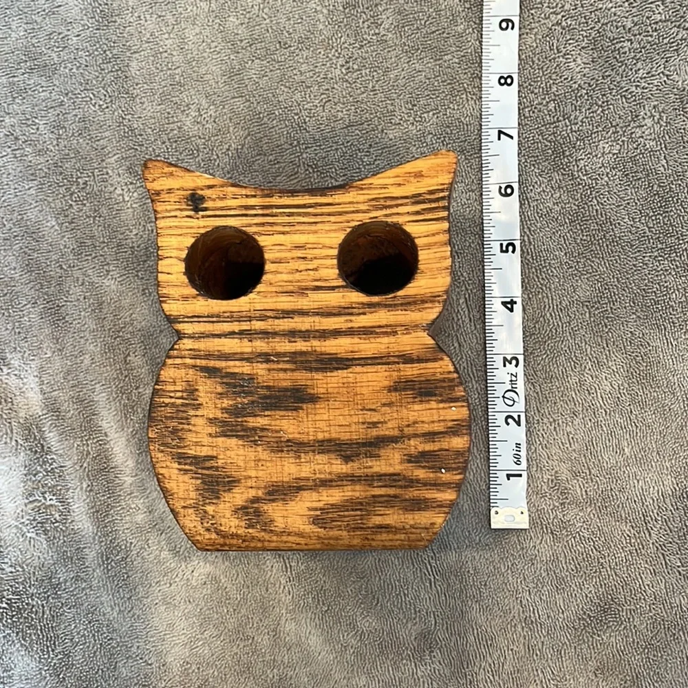 Vintage solid wood owl candleholder with tea light and tea light holder